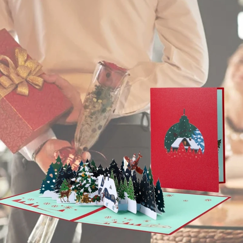 折りたたみ式 3D クリスマス ポップアップ グリーティングカード 封筒付き スタイリッシュな手作りのお祝いサプライズカード 家族や友人用
