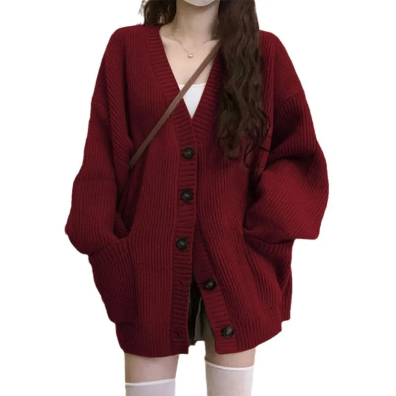 Women’s Casual Oversized Knit Sweater Style V-Neck Cardigan for Fall/Winter