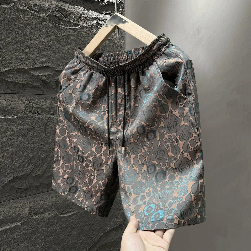 Southeast Asian Cross-Border New Summer Style Men's Ice Silk Breathable Jacquard Shorts, Straight Casual Pants, Trendy