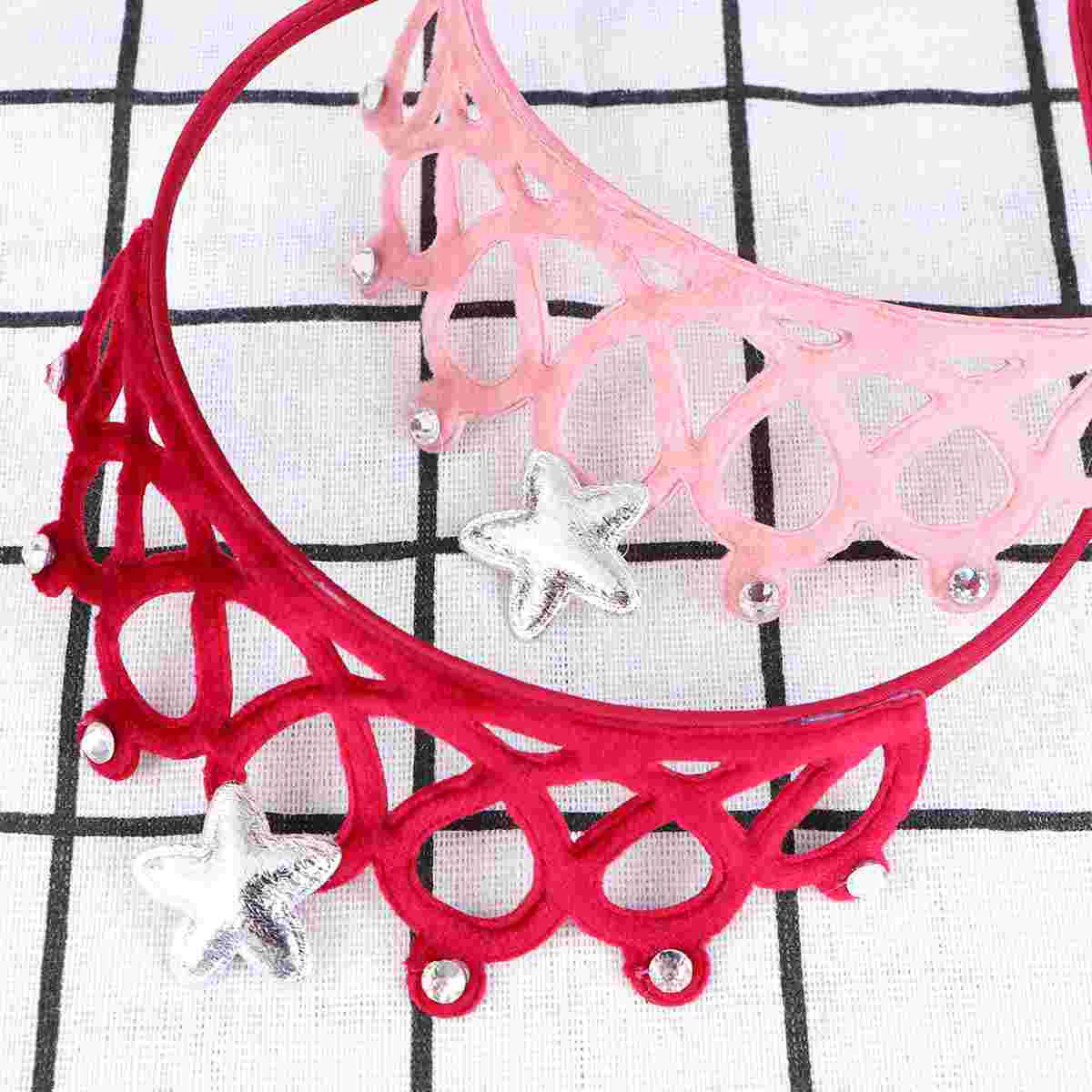 2pcs Children's Crown Headbands Fashion Kids Inlay Rhinestone Hair Hoops Hairband Hair Accessories (Red + Pink)