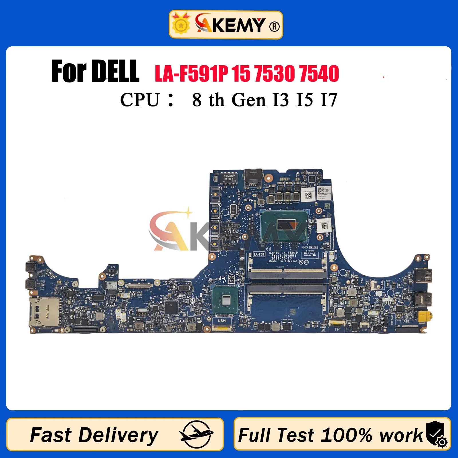 

LA-F591P Материнская плата для ноутбука Dell Precision 7530 Материнская плата с процессором i5 i7 i9 8th 02NRRM 0Y0MPW 0XM3HC 100% протестировано, ОК