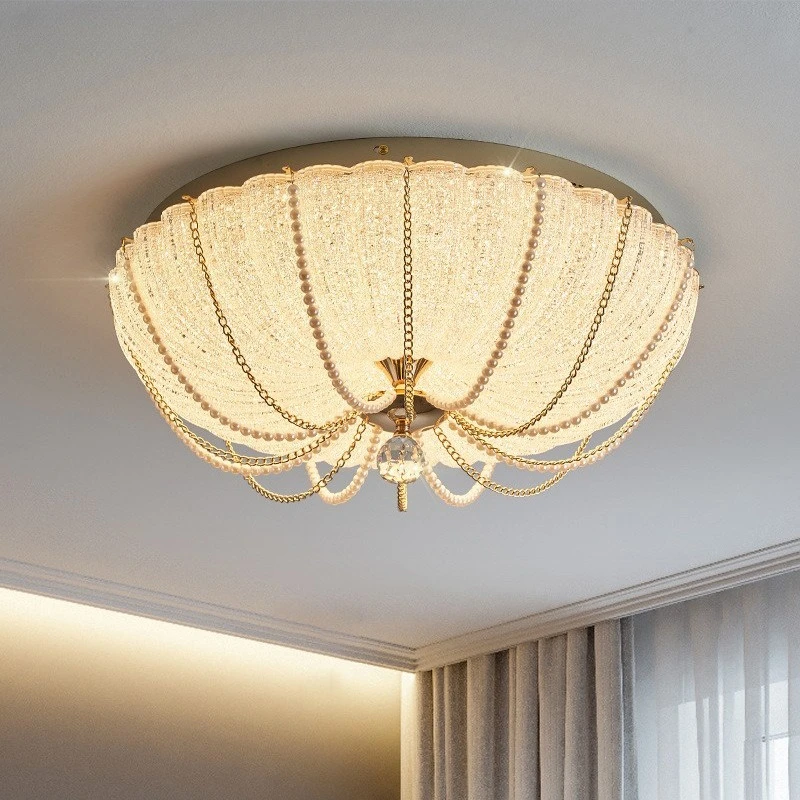 

French bedroom ceiling light led round pumpkin light light luxury crystal study master bedroom room ceiling light