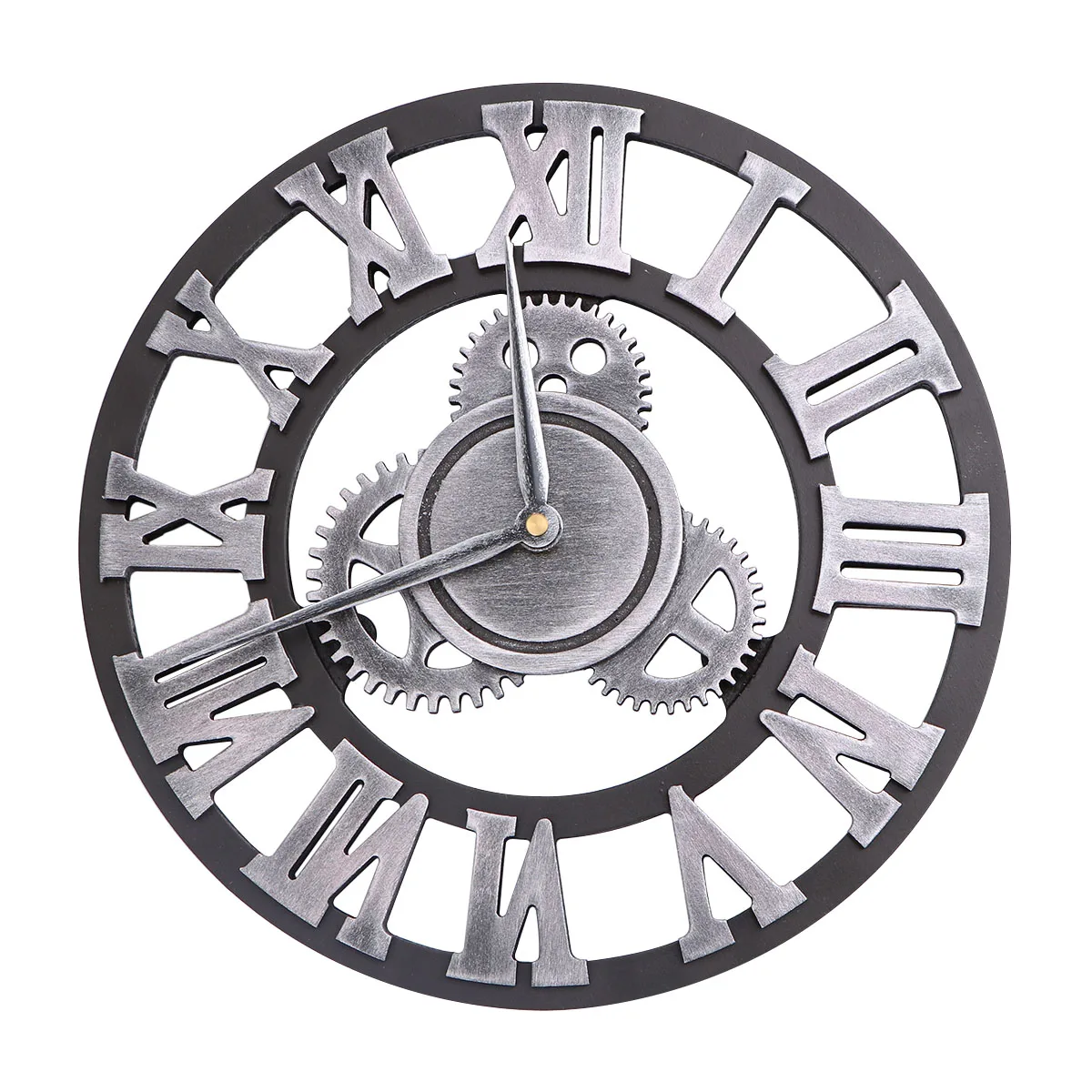 

Wall Clock Industrial Gear Hanging Mechanic Number Clocks Mechanical Silver Travel