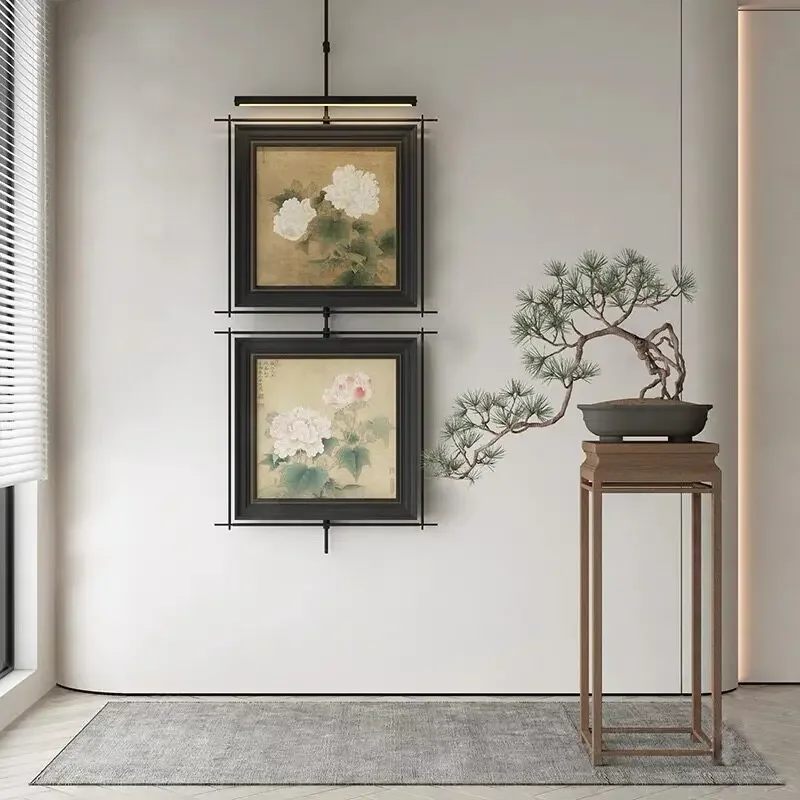 New Chinese classical lighting private room decorative wall lamp hanging painting advanced art installation painting
