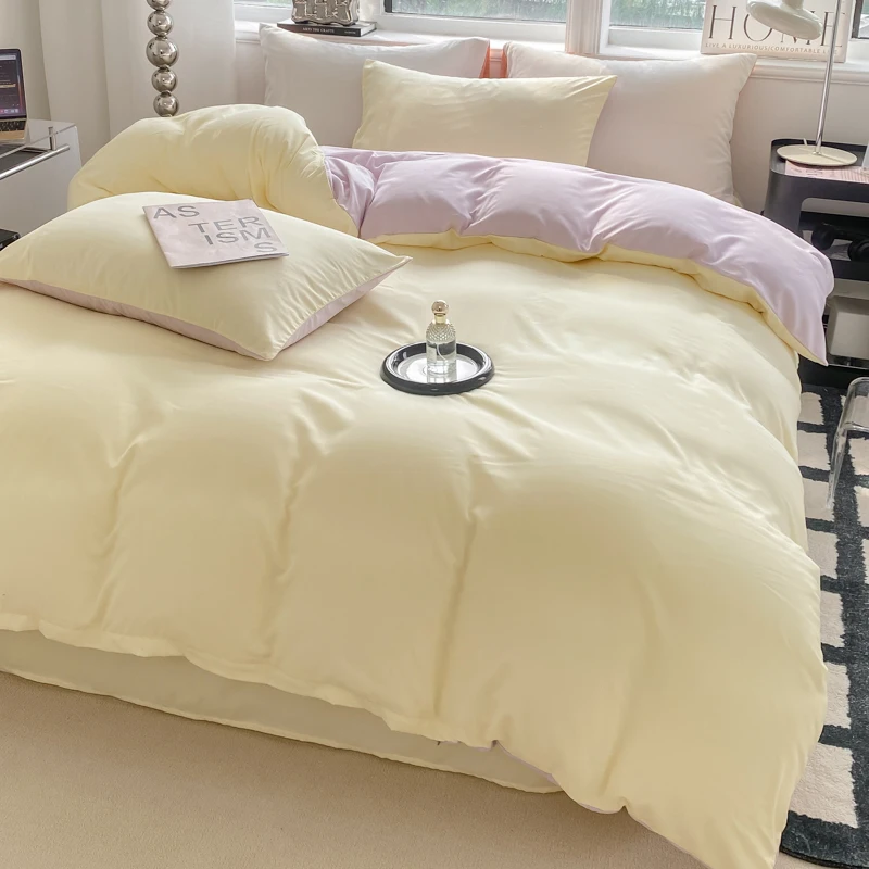Ins Style Solid Color Duvet Cover Set Washed Cotton Bedclothes Comforter Cover Pillowcase Soft Bedding Sets Quilt Covers 220x240