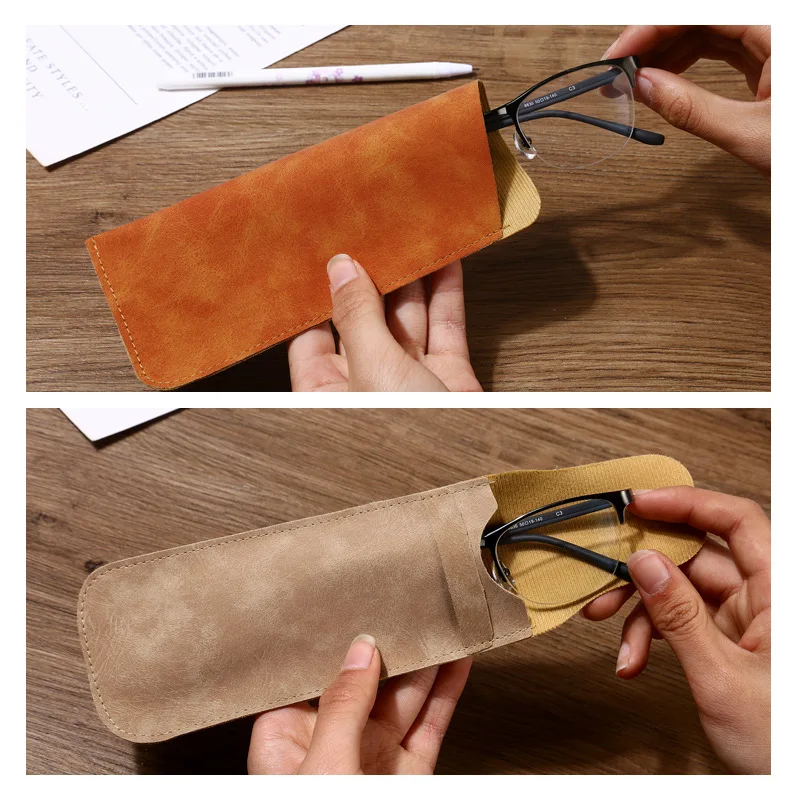 20pcs/lot 7*17cm/2.8*6.7'' Portable Sunglasses Protective Cover Bag Retro Leather Glasses Packing Bags Custom Logo
