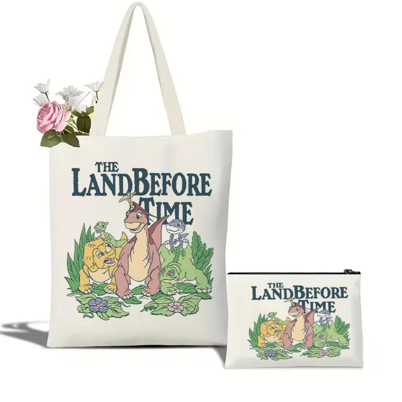 The Land Before Time Bag Set Girl Canvas Fashion Environmental Large Capacity Travel Porch Shoulder Handbag Women Cosmetic Bags