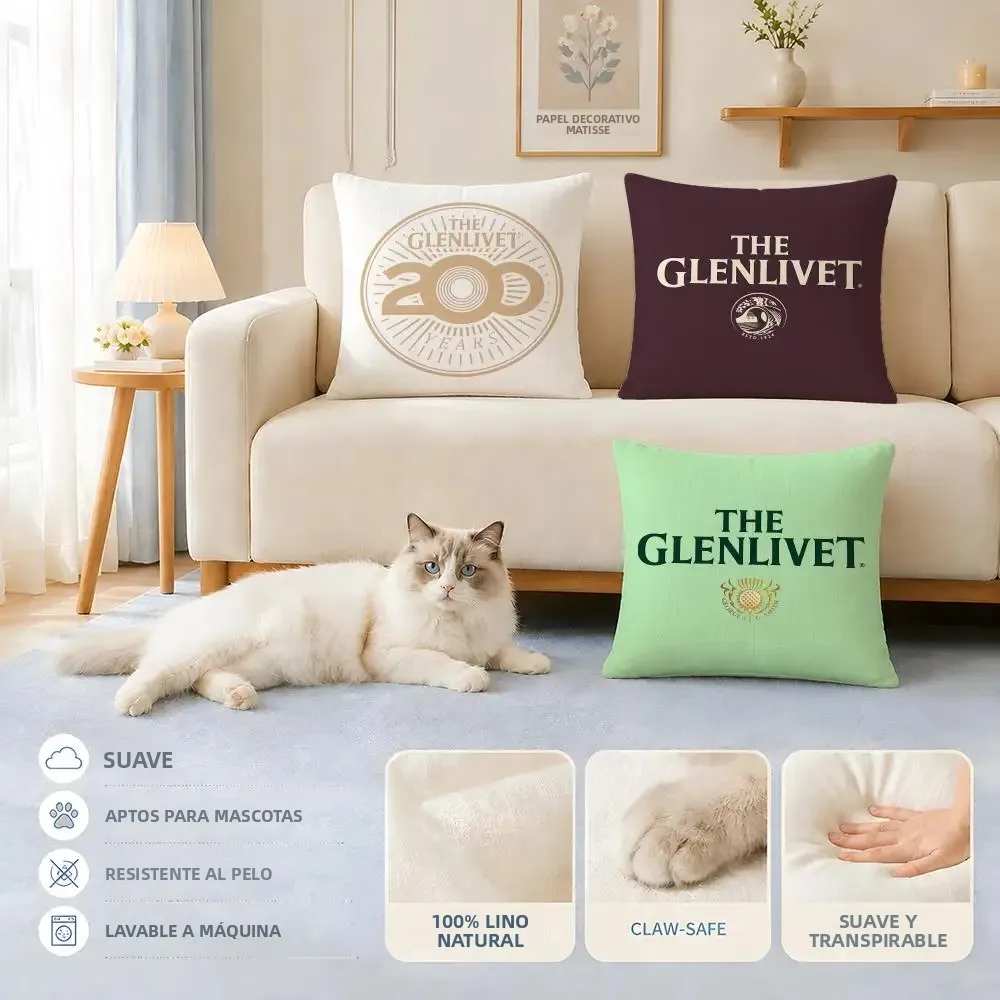 Fundas para cojines de sofá, aptas para gatos y perros, logotipo de la marca G-GlenlivetS, funda decorativa para cojines, funda de almohada para sillas, 45x45, 40x40