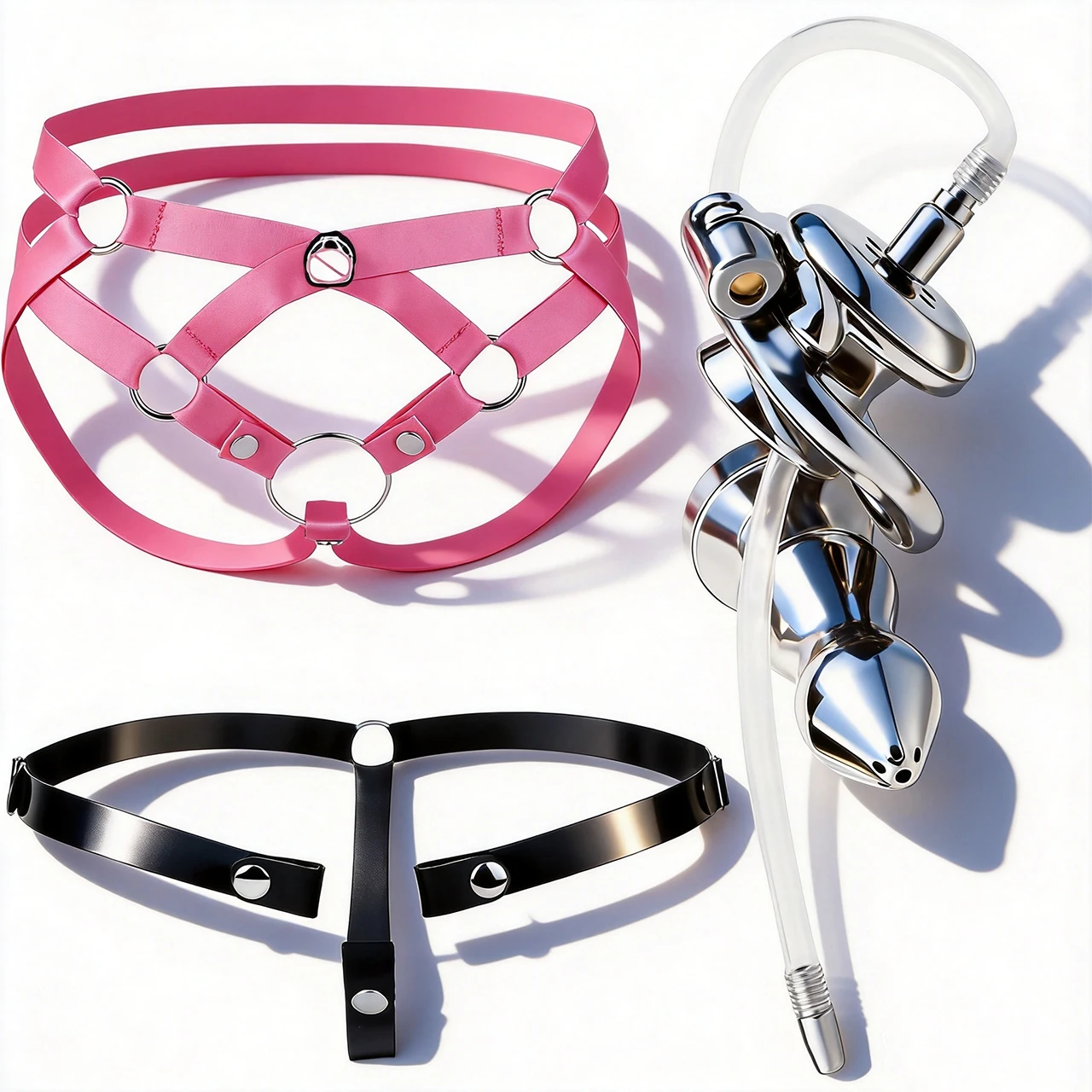 FRRK Inverted Flat Button Chastity Cage With New Adjustable Silicone Strapon Belt Penis Abstinence Restrain Urethral Catheter CB
