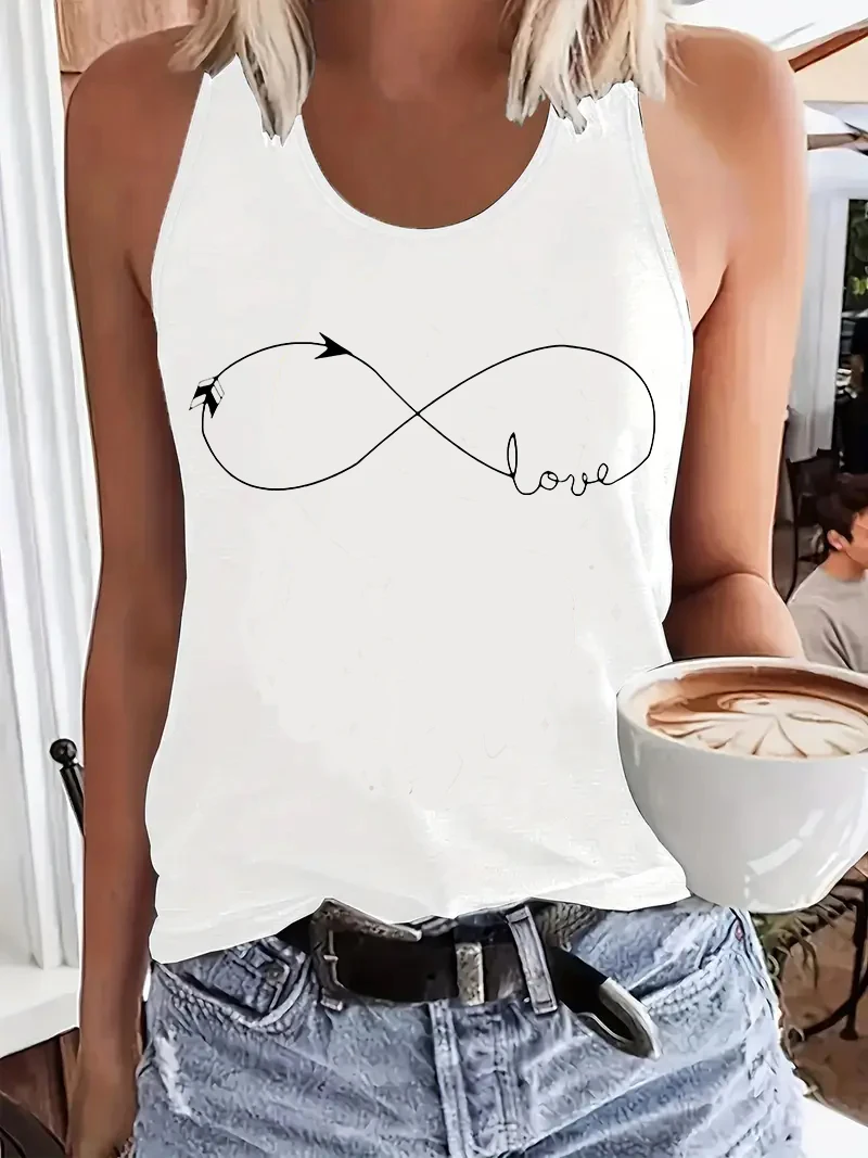 T-Shirt mit Liebesherz- und Buchstaben-Aufdruck, grafisches Tank-Top, ärmelloses Damen-Top mit Rundhalsausschnitt, lässiges Top für den Sommer und Frühling