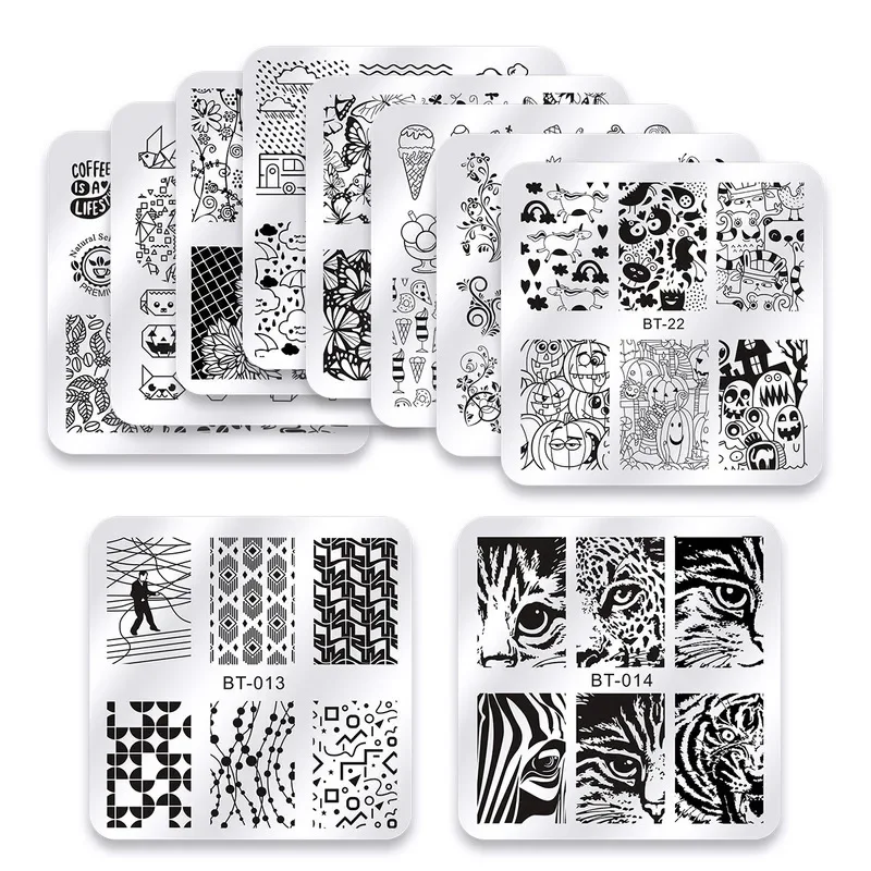 Nail Stamping Plates Animals Line Pictures Nail Art Plate Stamp Templates Flowers Marble Leaves DIY Nail Plate Stencils Printing