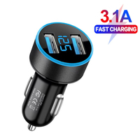 Dual USB car charger adapter, LCD display, lighter socket, high quality, 2-port, 3.1A, 12-24V models universal