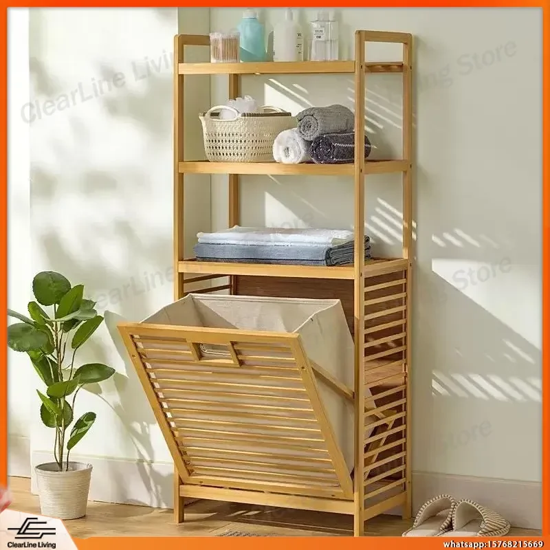 

Bamboo Multi-Layer Storage Cabinet for Bedroom Bathroom Laundry Sorting Clothes Organizer Rack Simple Modern Utility Cabinet