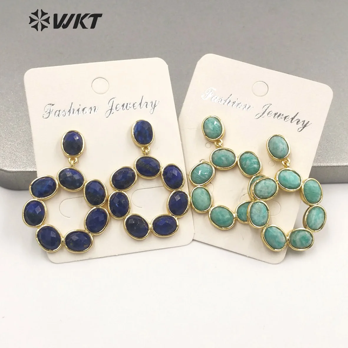 WT-E713 WKT Newest attractive style gold-plated Natural gemstone made earrings Gorgeous Birthday stone earrings for friend