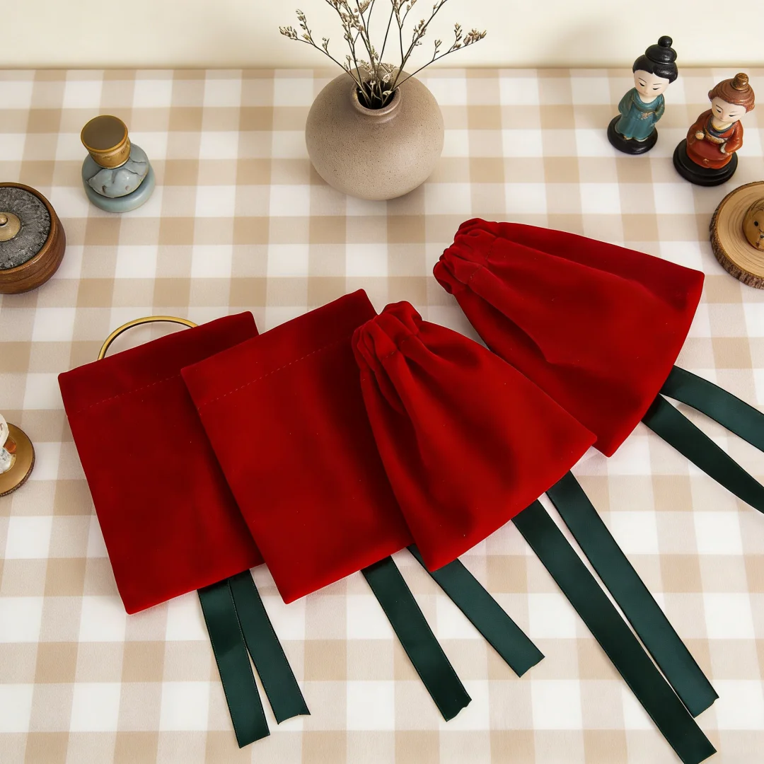 5Pcs 7x9cm Delicate Velvet Drawstring Jewelry Pouches with Ribbon Soft Storage Bags for Rings Earrings Necklaces and Bracelets