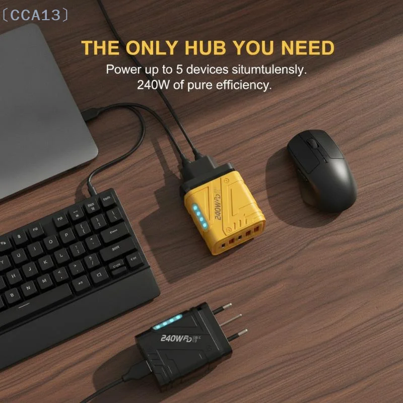 〔CCA13〕5 Port High Power USB C Charger 240W Fast Charging Power Adapter EU US Plug for Phone Tablet Laptop Business Travel
