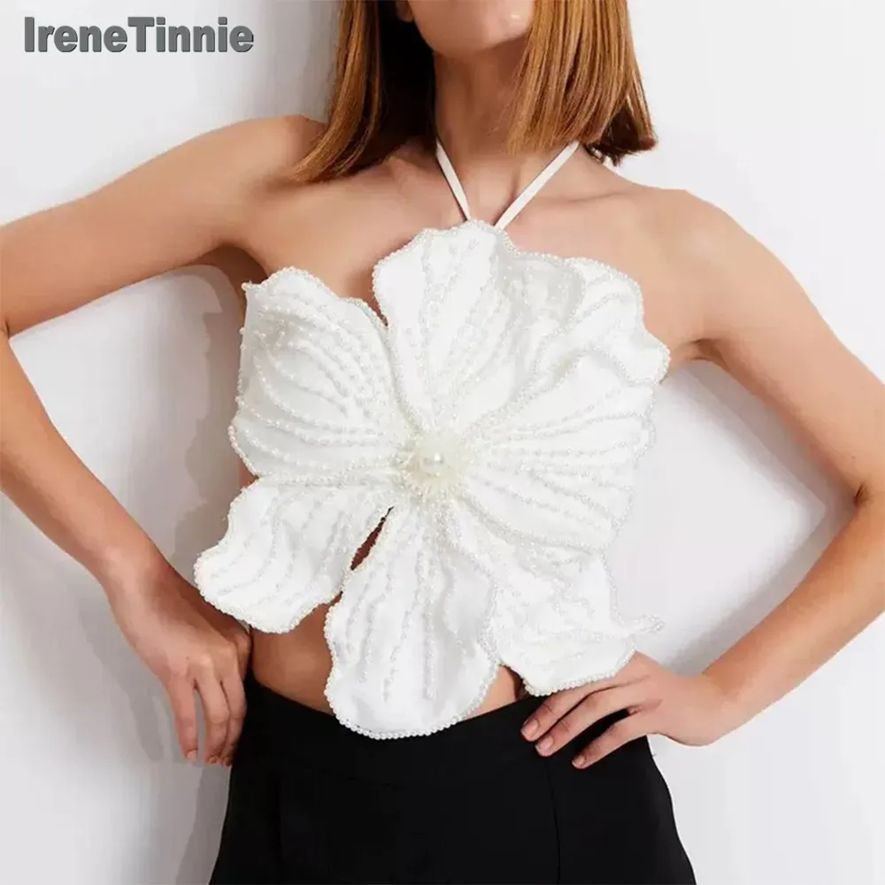 

IRENE TINNIE High Street Лоскутные жемчужные топы на бретелях с открытой спиной Женские топы без рукавов с лямкой на шнуровке для похудения Сексуальные женские топы