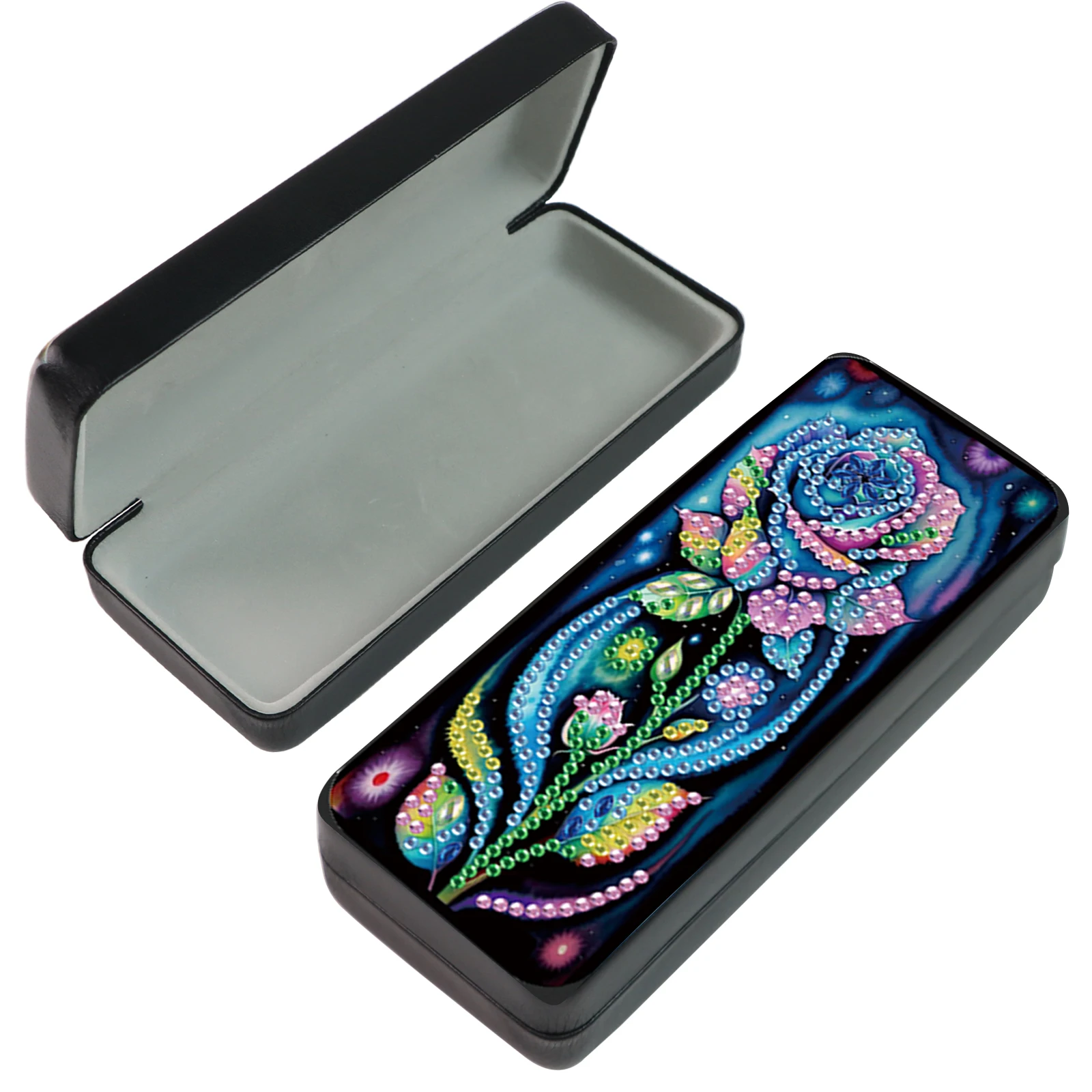 Diamant-Malerei-Set für Brillenetuis für Erwachsene, bunte Rosen, handgefertigtes Diamant-Malerei-Brillenetui, Kunsthandwerk, Reisehandwerk, Geschenk