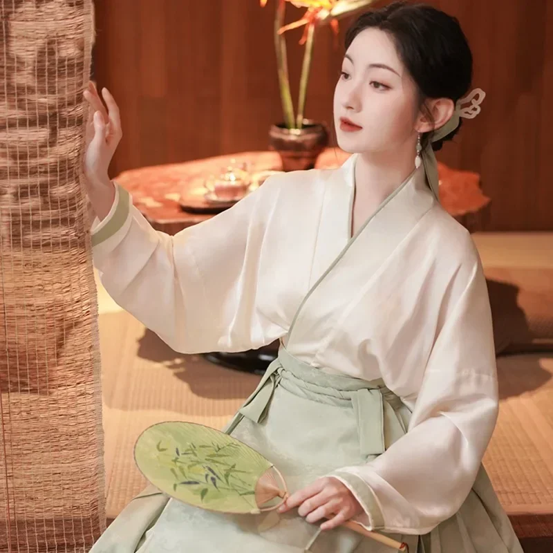 Artistic Elegant Vintage Hanfu Women's Suit Dress Set Spring Summer New Style Chinese Traditional Song Dress Collar Change