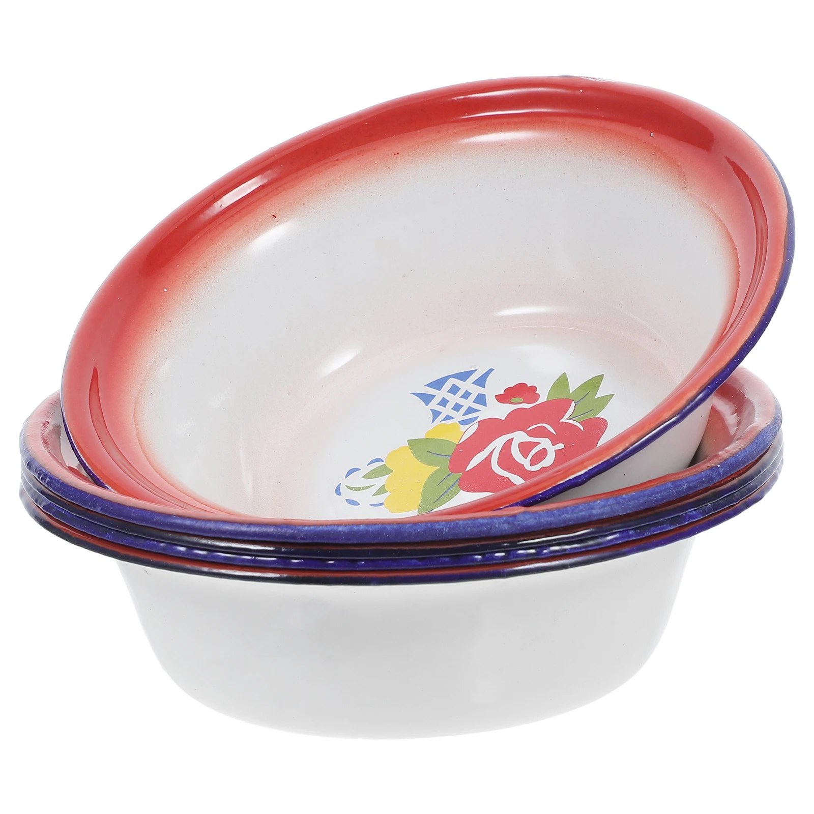 

5 Pcs Retro Enamel Disc Reusable Bowls Large Serving Camping Deepen Basin Household