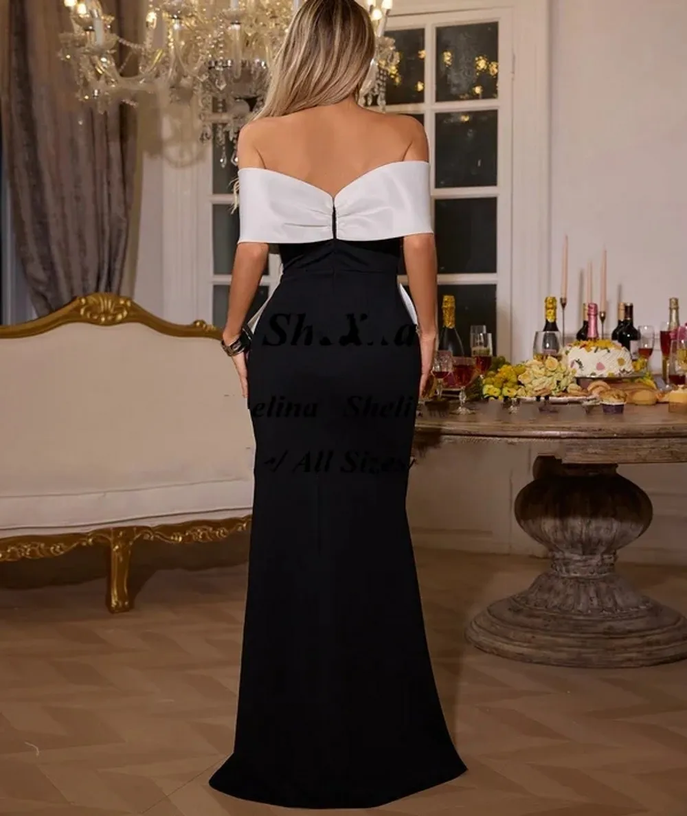 Einfaches Ballkleid mit großer Schleife, schulterfrei, ausgeschnitten, lange Meerjungfrau, Satin, Abend, Geburtstag, formelle Kleider, Robe De Soiree