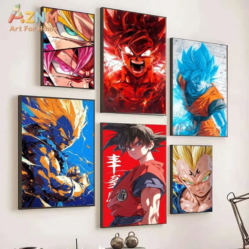 Dragon Ball Super Saiyan Forms Canvas Wall Art Anime Character Print Collage For Teen Boys Bedroom Gaming Dorm Wall  Unframed