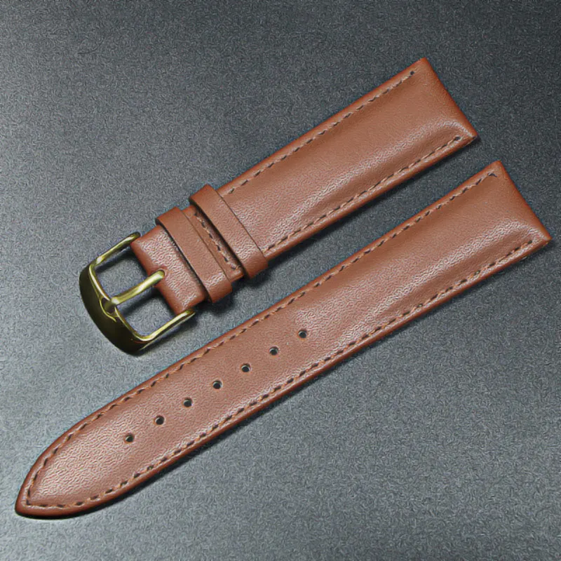 Calfskin Leather Watchband Soft Material Watch Band Wrist Strap 18mm 20mm 22mm 24mm With Silver Stainless Steel Buckle