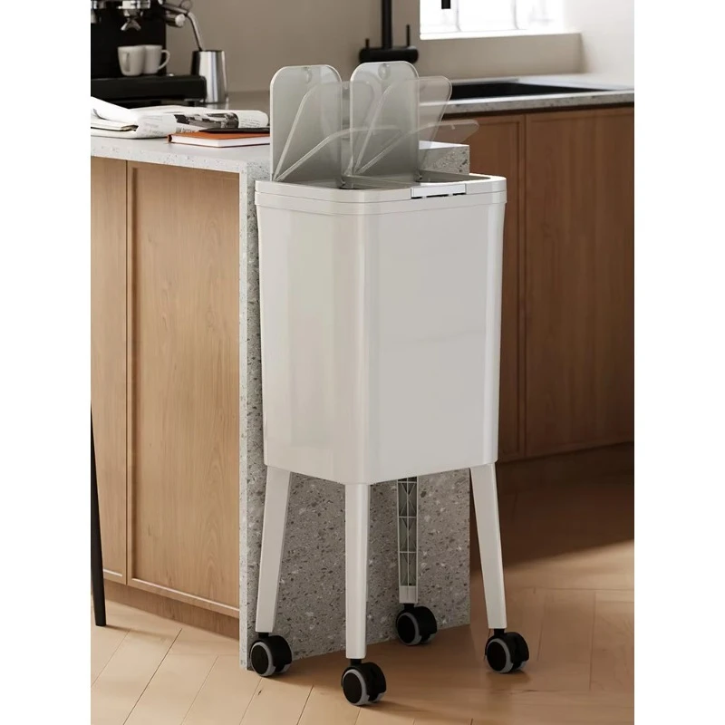 High Leg Lidded Trash Can Large Capacity No Bending Over Waste Bin for Living Room Kitchen Toilet Household Storage