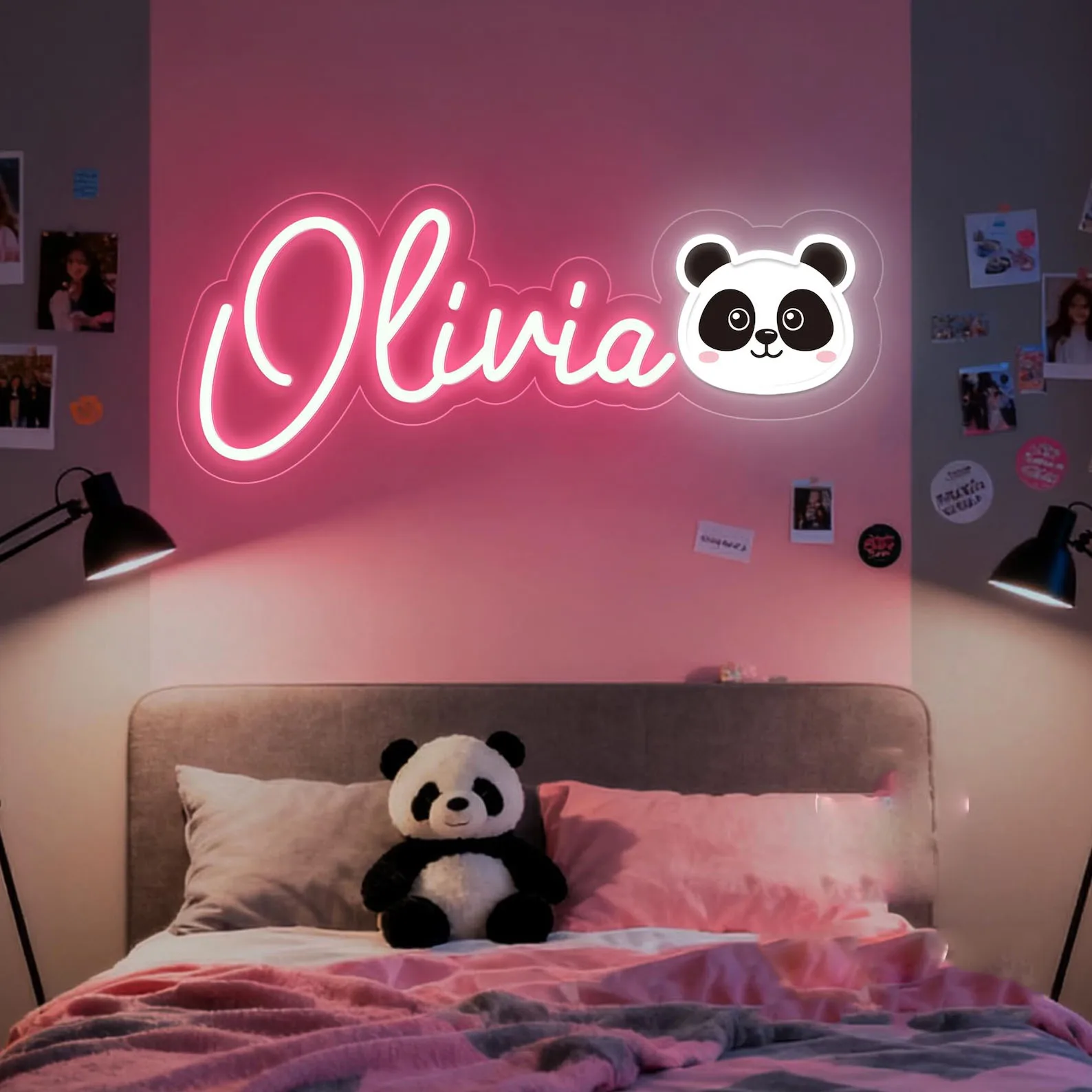 Custom Panda Name Neon Sign,Cute Animal Pet UV Printed LED Name Sign,Girl's Room Decor,Home Wall Decor,Christmas Gift For Kids