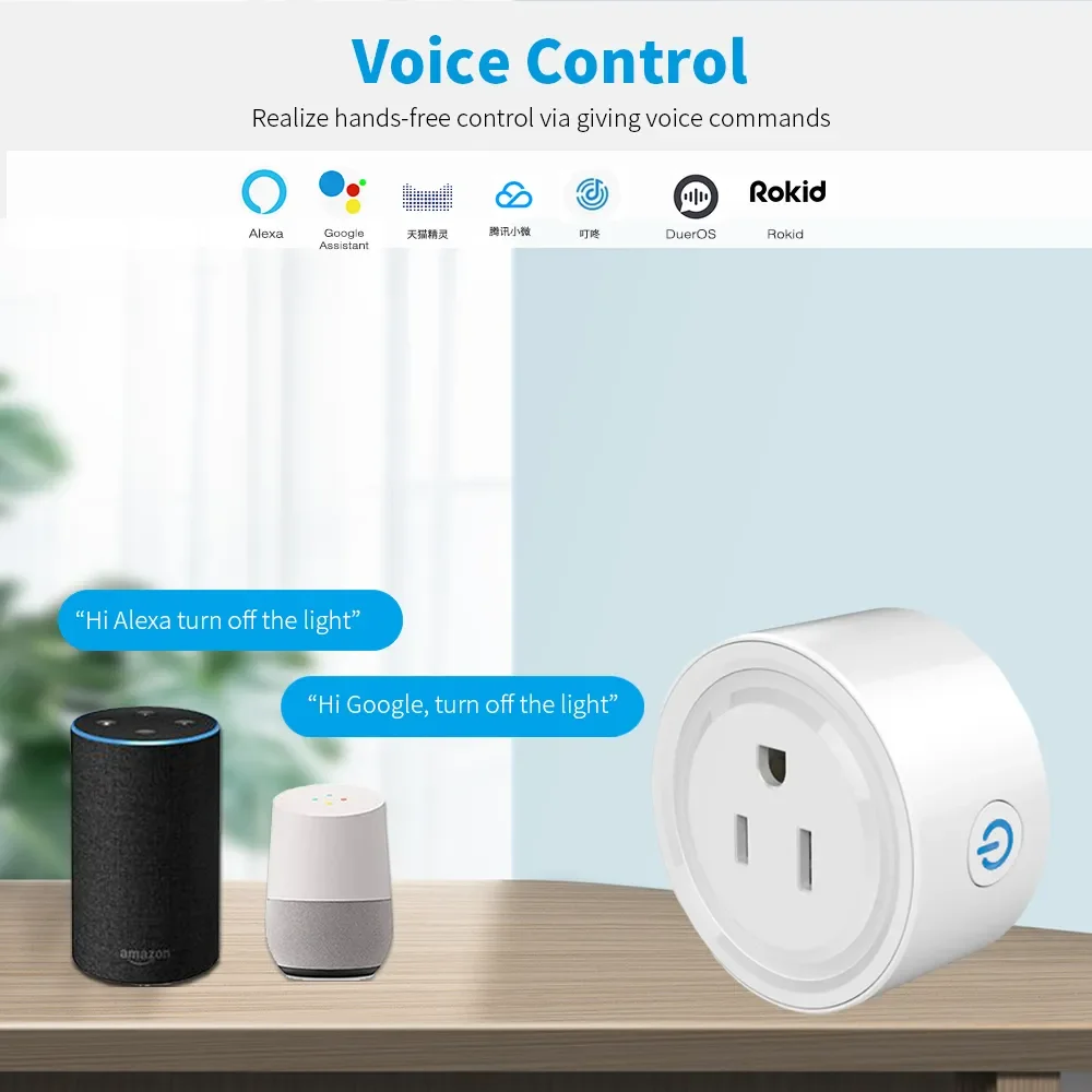 Cerhot Tuya WiFi Smart Plug US 20A with Power Monitor Remote Control Google Assistant Alexa Yandex Alice Voice Control
