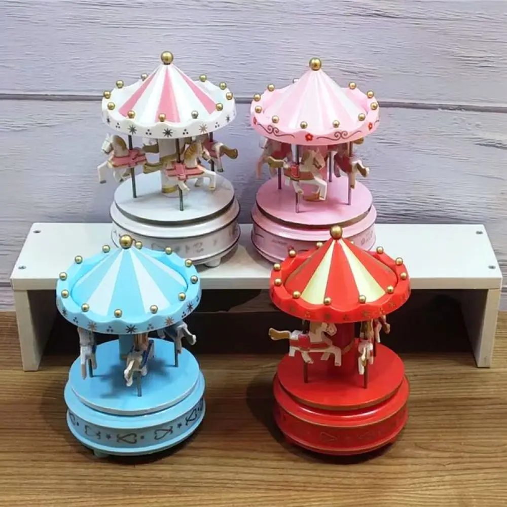 Elegant Carousel Music Box Clockwork Musical Figurine Creative Desktop Decor Gift For Children Room Ornament