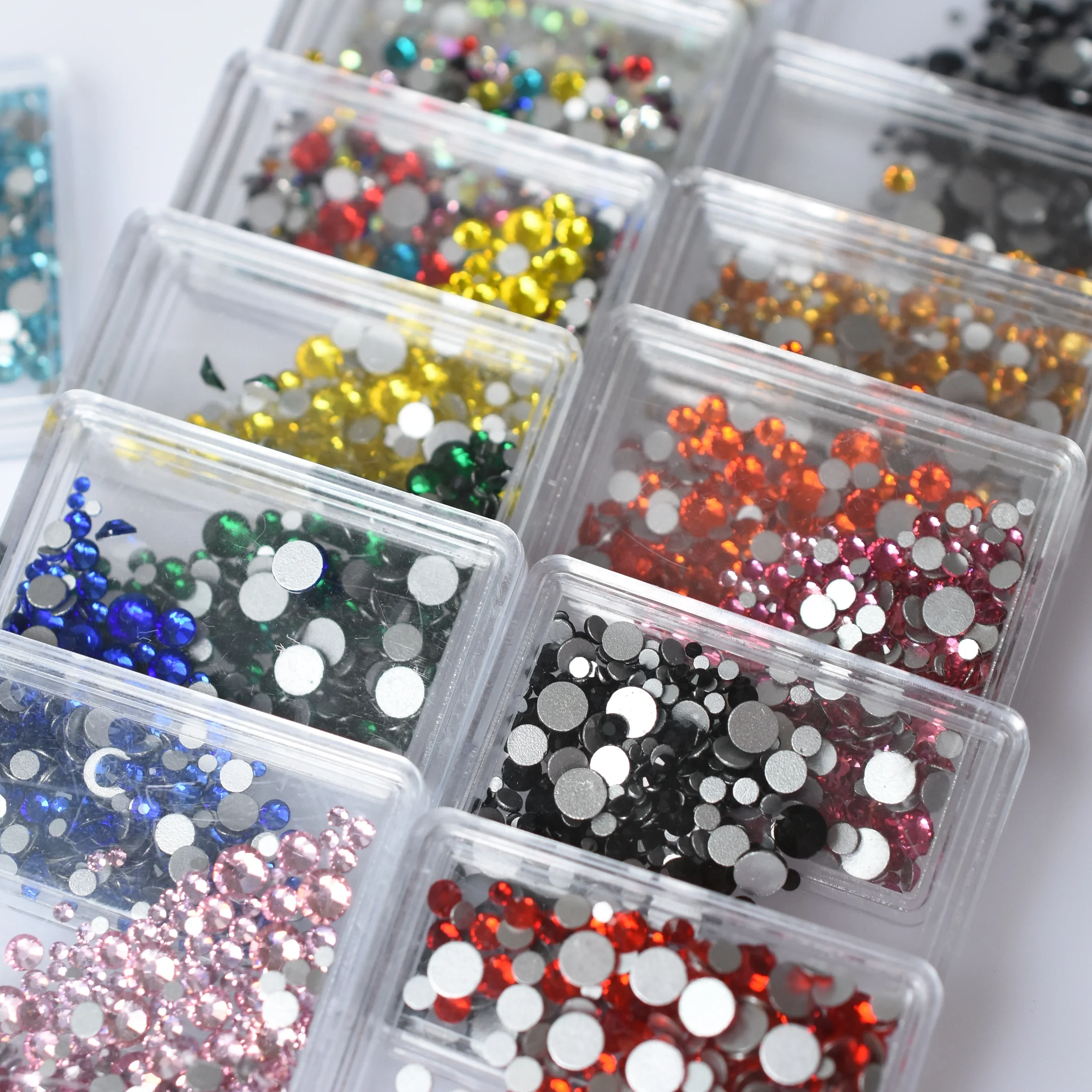1Box Mixed Size SS4-20 Nail Art Decorations Glass AB Crystal Rhinestones FlatBack Diamond Gems 3D DIY Glitter Red Green Black