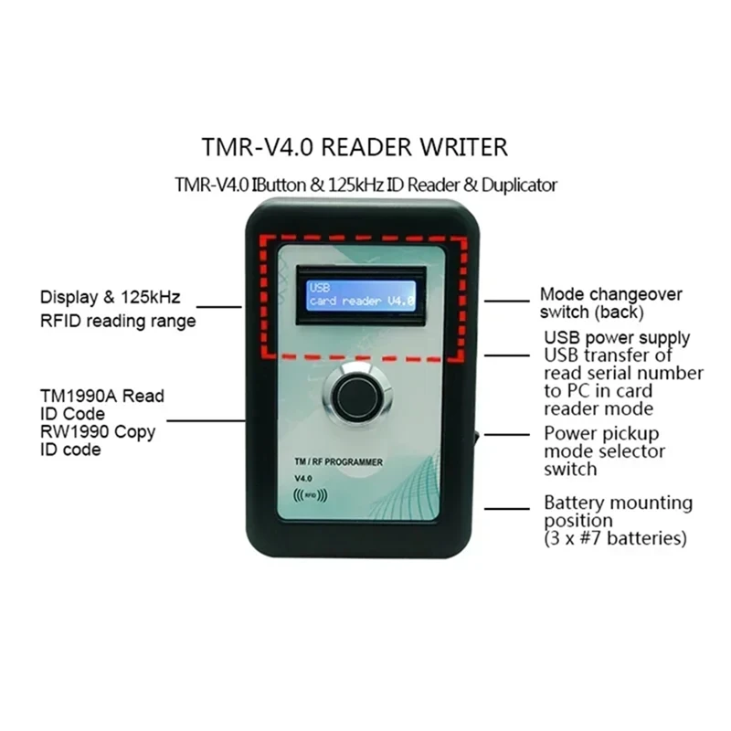 TMRF-V4.0 IButton Programmierer DS1990A Duplikator Kopierer 125KHz RFID Reader Recorder-VVNB
