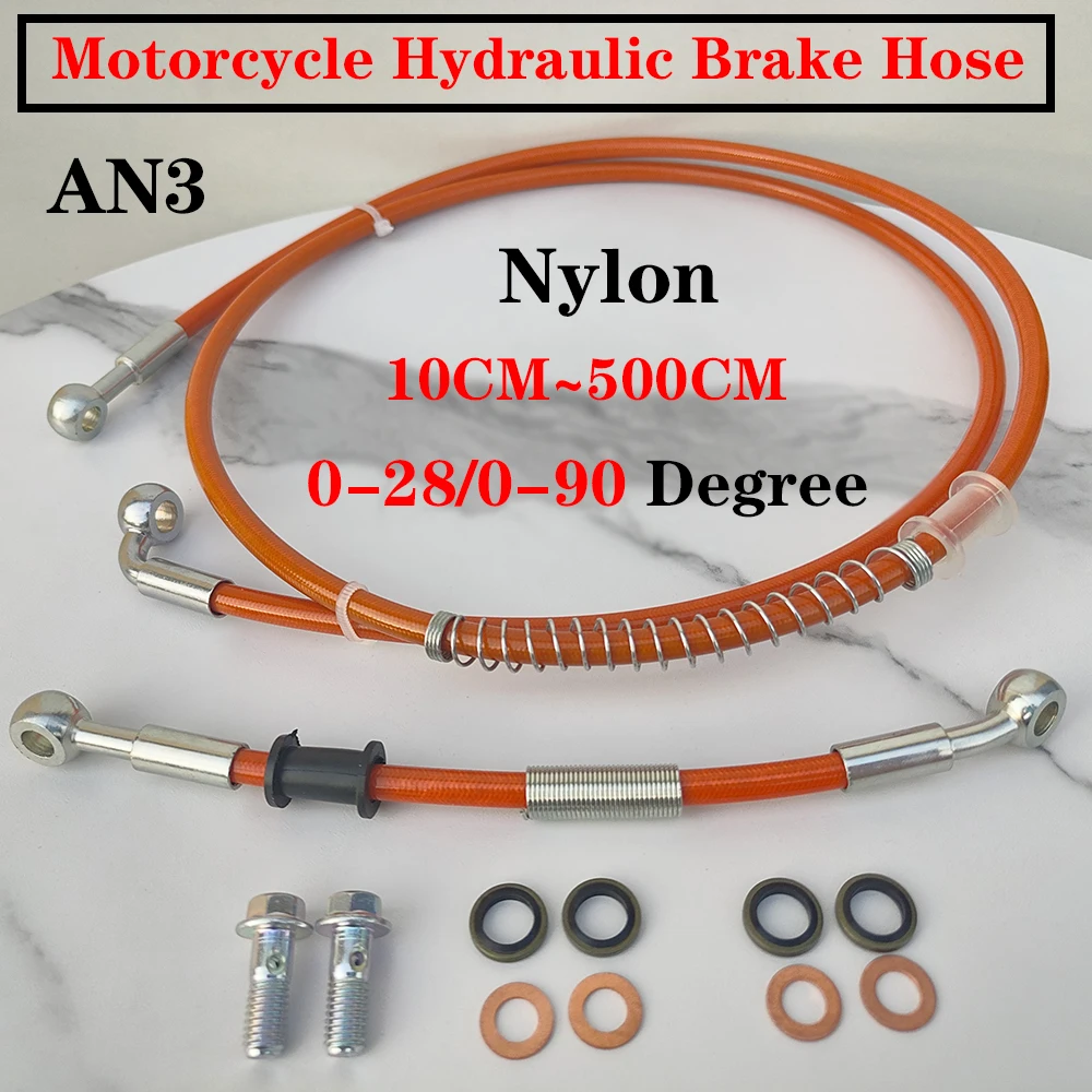 

Motorcycle Brake Hose Stainless Steel Braided Brake Line 0°28°90°M8/M10 Banjo Clutch Pipe 10~500cm Multi Directional Selectable