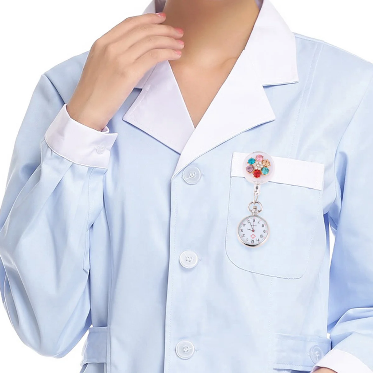 

1Pcs Nurse Pin Watch Durable Pocket Watch Clip-on Premium Flower Rhinestone Fashion Style Accurate Time for Doctors Nurses