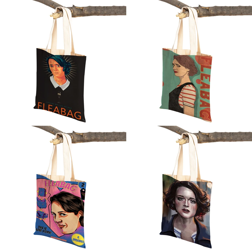 Tv Show Fleabag Lady Shopping Bags Cartoon Art Reusable Foldable Eco Canvas Women Shopper Bag Travel Tote Handbag