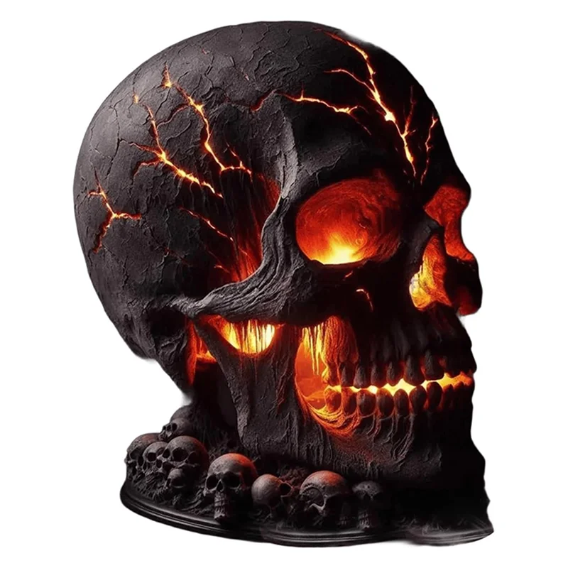 ABLJ USB Rechargeable Halloween Decorative Skull Lamp, Flame Table Lamp, Resin Craftsmanship LED Night Light