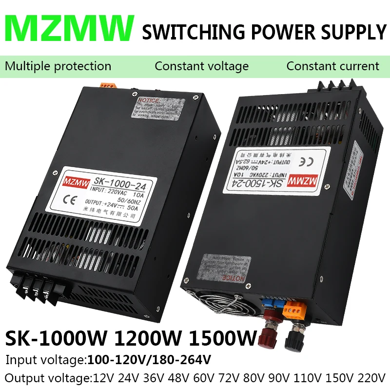 

1000W 1200W 1500W Adjustable Switching Power Supply 110V/220V 12V 24V 36V 48V 60V 72V 110V 150V 220V Laboratory Industrial SMPS