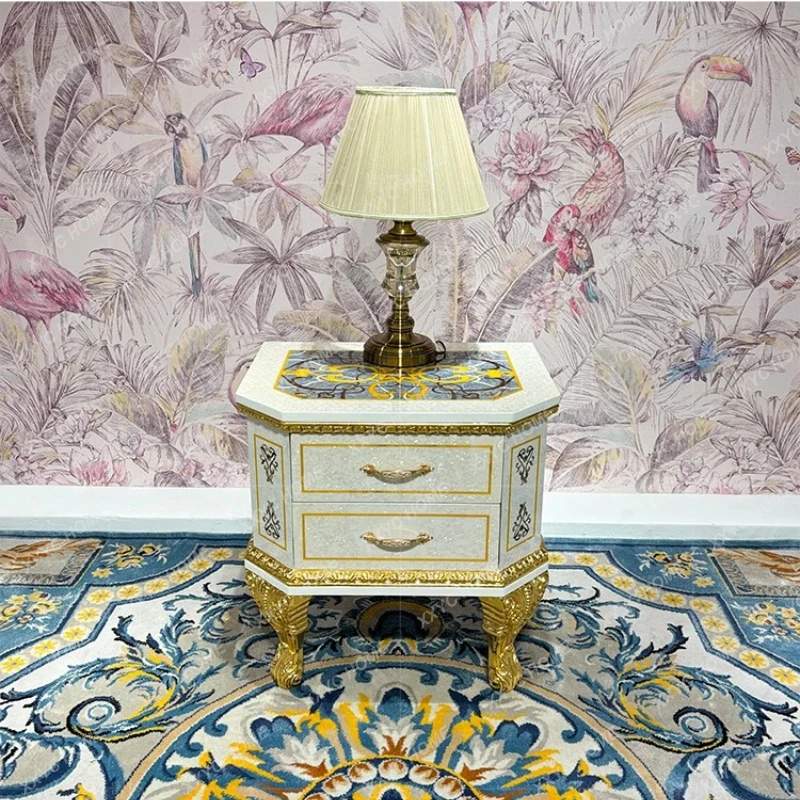 solid wood bedside table palace luxury shell craftsmanship with drawers bedroom locker