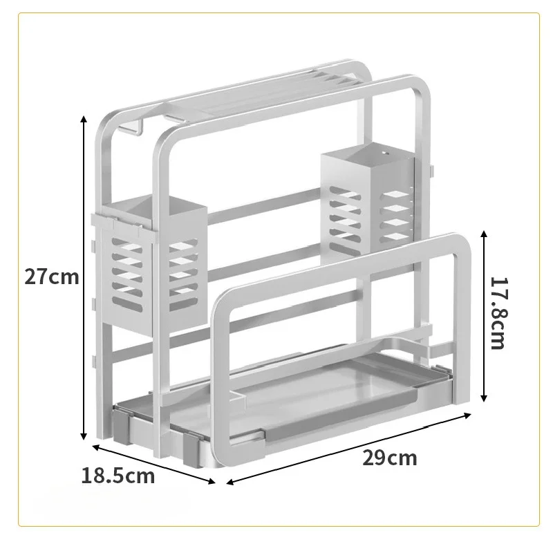 Aluminum Kitchen Knife Holder with Cutting Board Rack and Utensils Organizer,Kitchen Countertop Cutlery Drying Container Tray 3