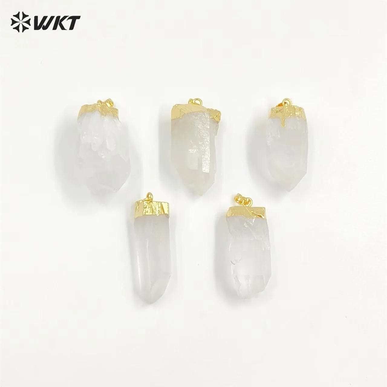

WT-P968 5PCS Wholesale Natural Crystal Point Pendant Making Natural Stone Clear Quartz Gold Plated For Women