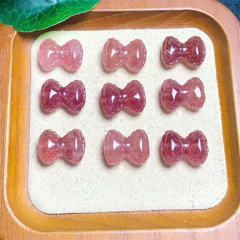 5PCS Natural Strawberry Quartz Bowl Pendant Healing Fengshui Gemstone Carved Figurine Jewelry For Women Gift