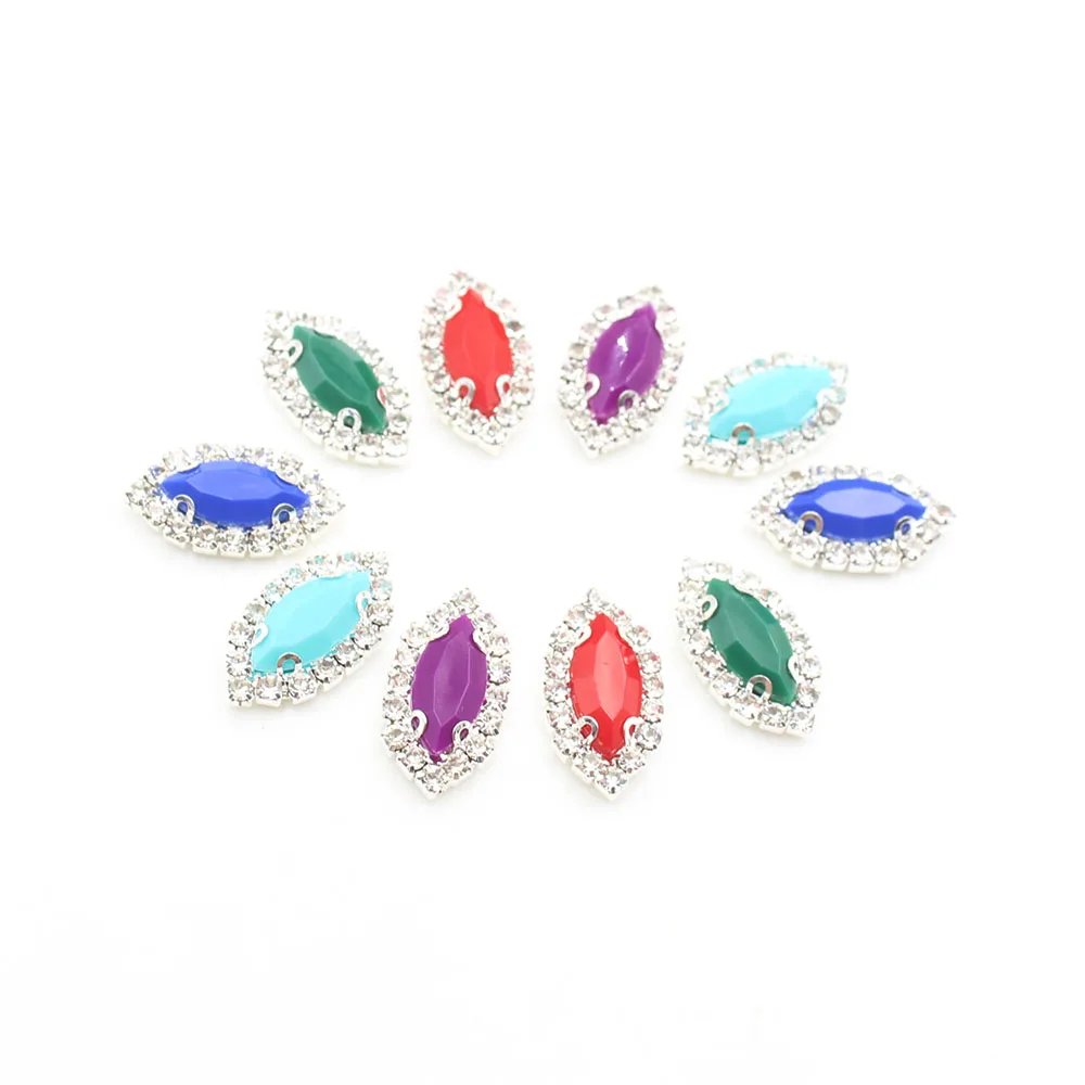 LKERAN 10 Pieces 12 * 22mm Horse Eye 4-Hole Copper Claw Rhinestone DIY Wedding Dress, Clothing, Shoes, Bags, Decorative Accessor