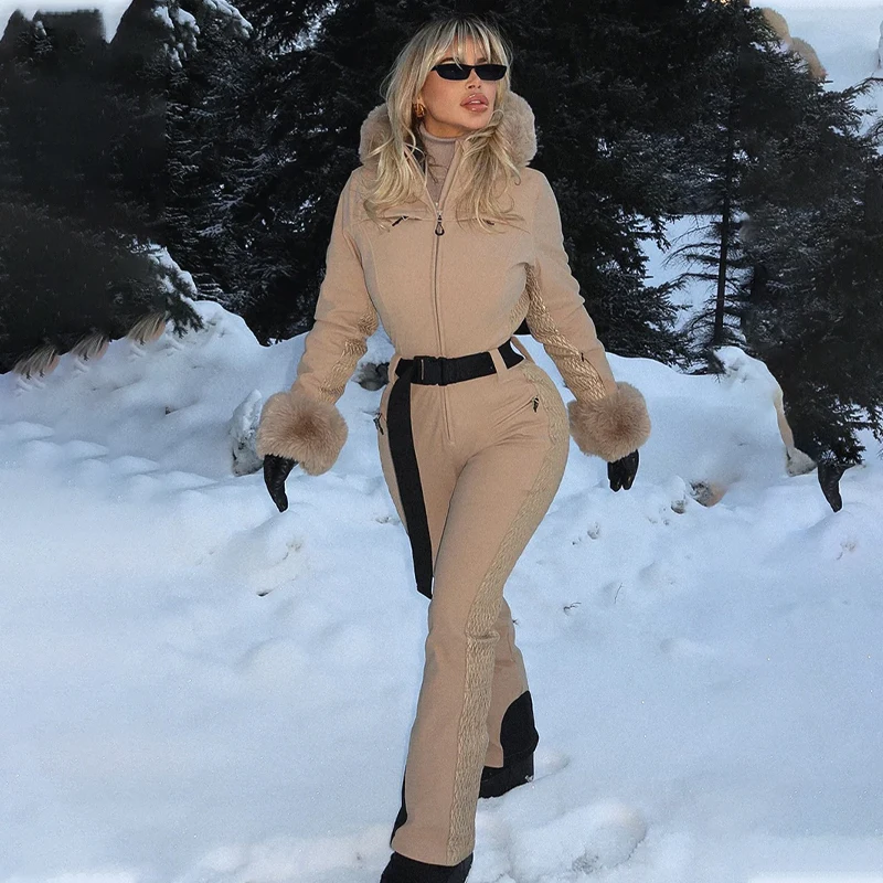 قطعة واحدة بدلات التزلج على الجليد للنساء بدلة التزلج الشتوية الحرارية ملابس التزلج المقاومة للماء بقصة ضيقة ملابس رياضية في الهواء الطلق #1