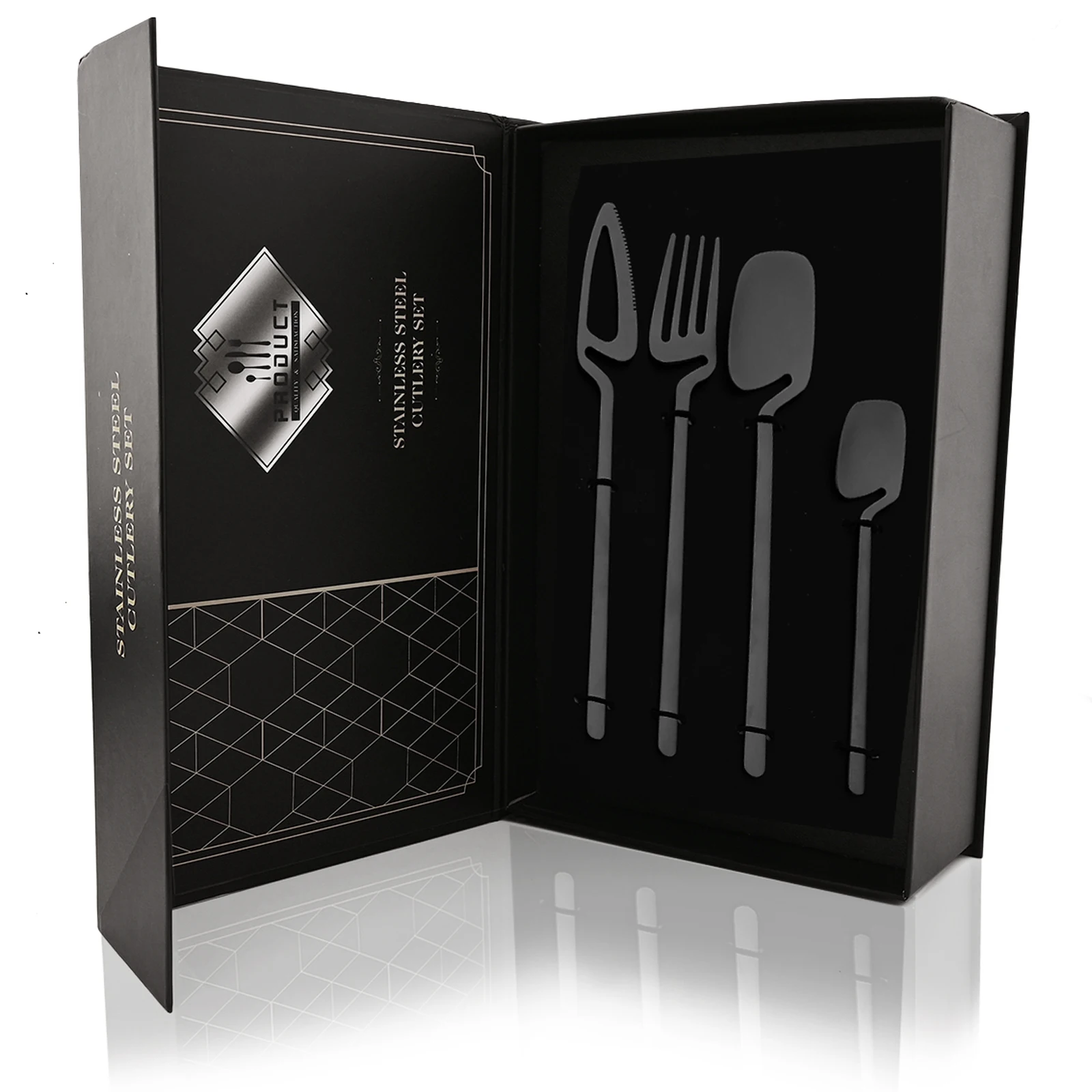 

24Pcs Black Dinnerware Set 18/10 Stainless Steel Tableware Set Fork Knife Spoon Cutlery Set Gift Box Flatware Dishwasher Safe