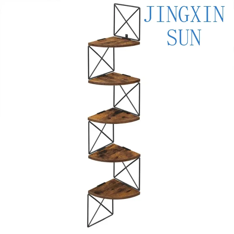 SAT137 For 5 Tier Corner Shelf Wall Mount Zig Zag Storage Rack Rustic Wood Floating Shelves Wall Shelves for home storage