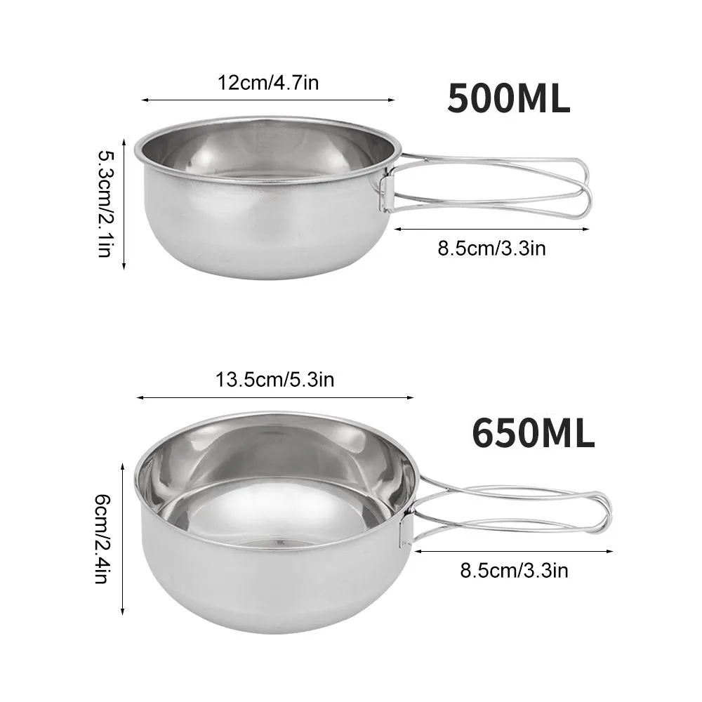 Stoviglie da esterno in acciaio inossidabile con manico pieghevole, Set di ciotole da campeggio, ciotola per il pranzo da Picnic, stoviglie da