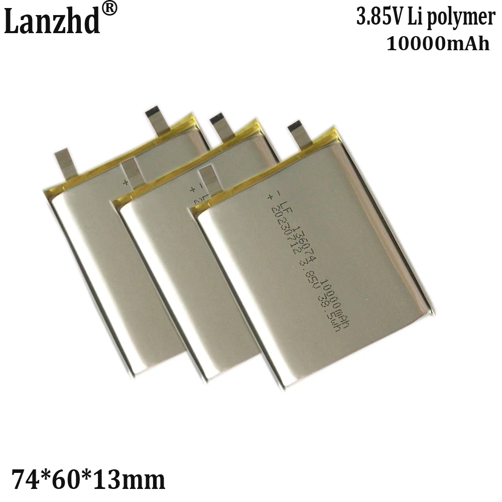 1-12pcs 3.85V Li Polymer Large Capacity 10000mAh Lithium Battery for Charging Treasure Car Power Supply 136074 74*60*13mm