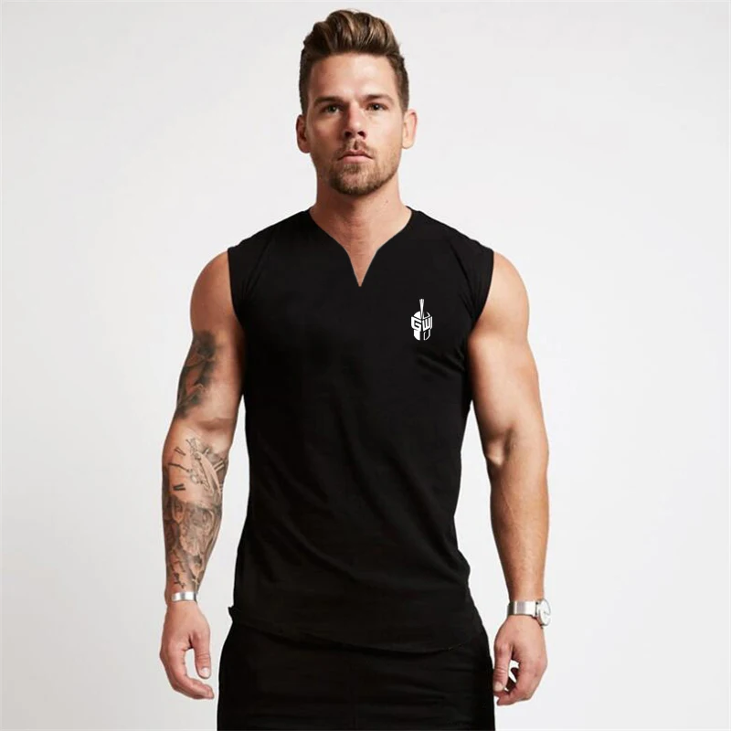 European and American Style New Printed Tank Tops Summer Cotton Men's Bodybuilding Fit V-neck Sleeveless T-shirt