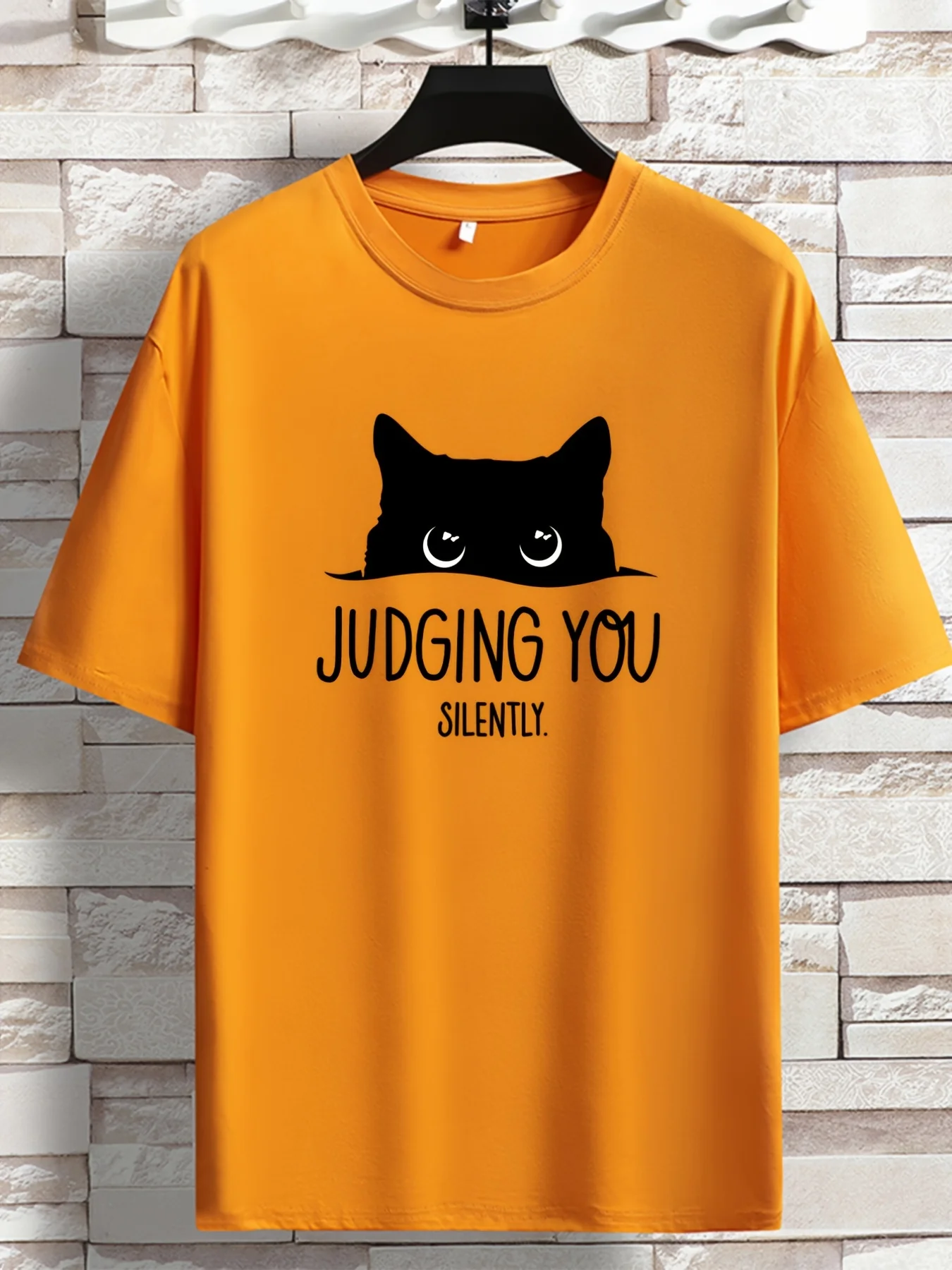 Image of Herren-Sommer-T-Shirt aus 100 % reiner Baumwolle, modisch, lässig, locker, sportlich, YOU SILENT, Katzenmuster, Rundhalsausschnitt, kurzärmelig